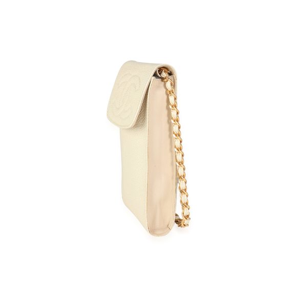 Chanel Vintage Cream Caviar Leather CC Stitch Crossbody Cellphone Holder - Picture 2 of 7